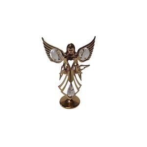 Mascot Angel Figurine Statue 24K Gold Plated With Austrian Crystals Made In USA